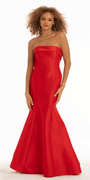 Strapless Taffeta Mermaid Dress with Back Bow Detail - Camille La Vie