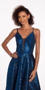 Plunging Metallic Beaded Jacquard Ballgown with Pockets - Camille La Vie