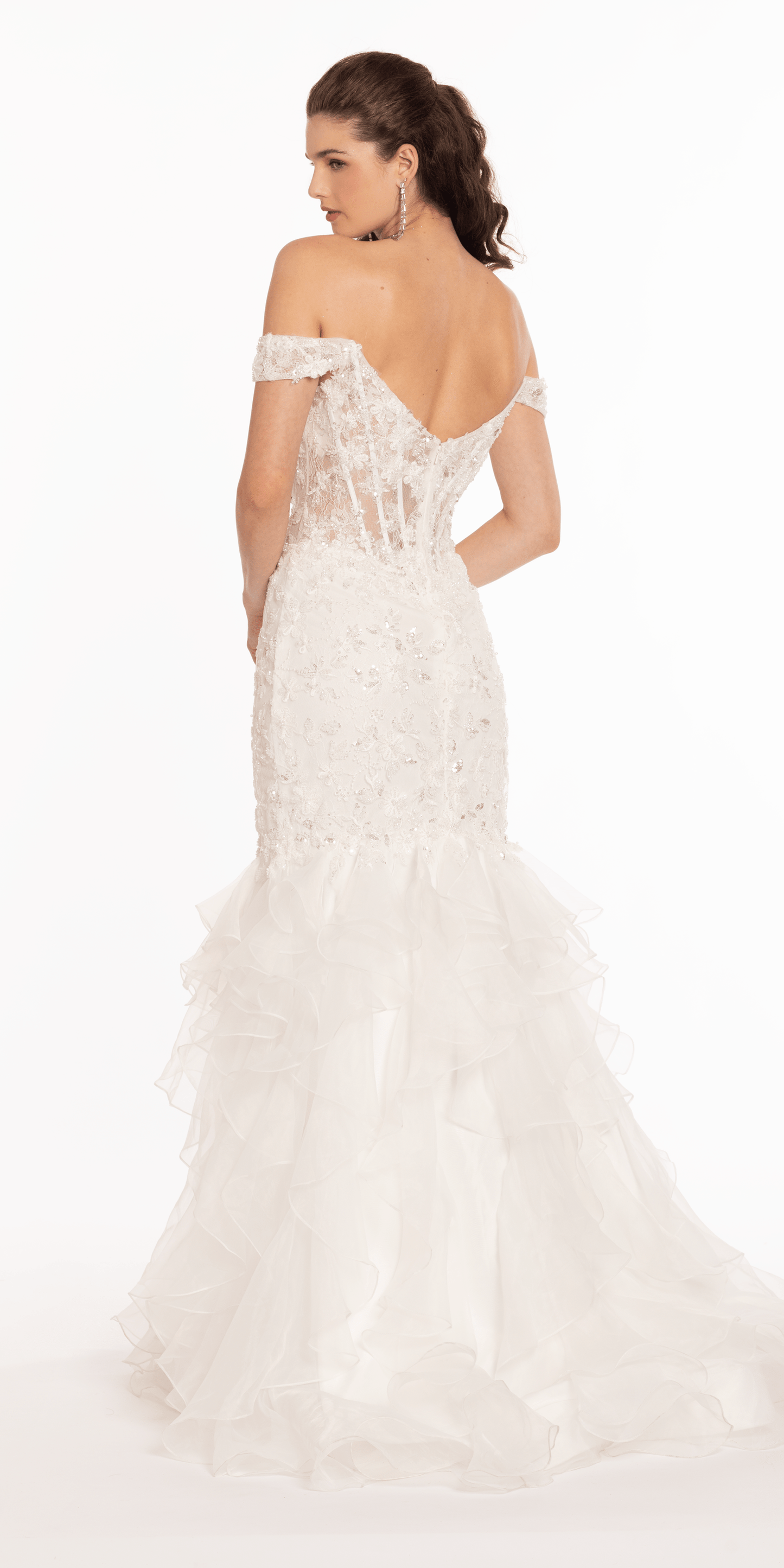Off the Shoulder Lace Applique Corset Mermaid Dress - Camille La Vie
