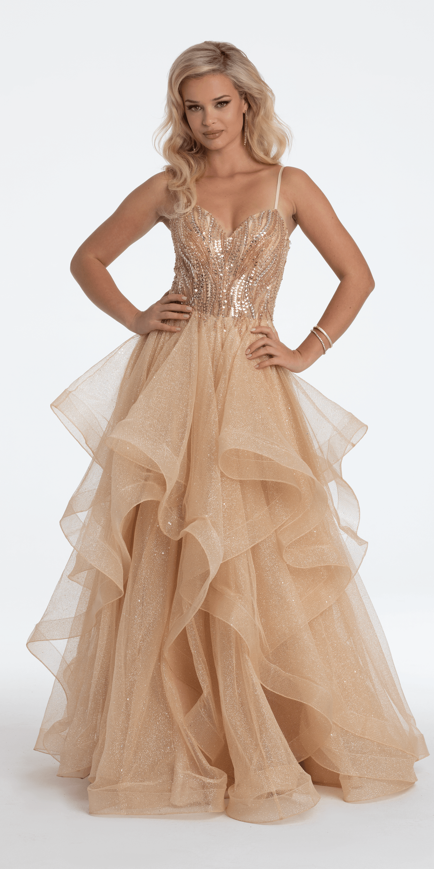 Beaded Corset Sweetheart Tiered Ballgown - Camille La Vie