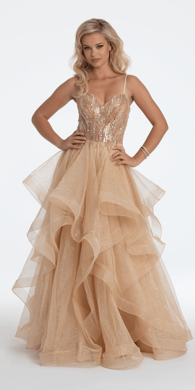 Beaded Corset Sweetheart Tiered Ballgown - Camille La Vie