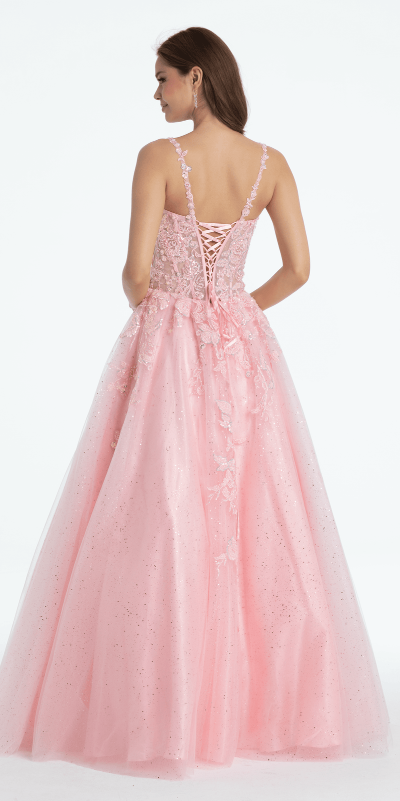 Sweetheart Floral Embroidered Lace Up Back Ballgown - Camille La Vie