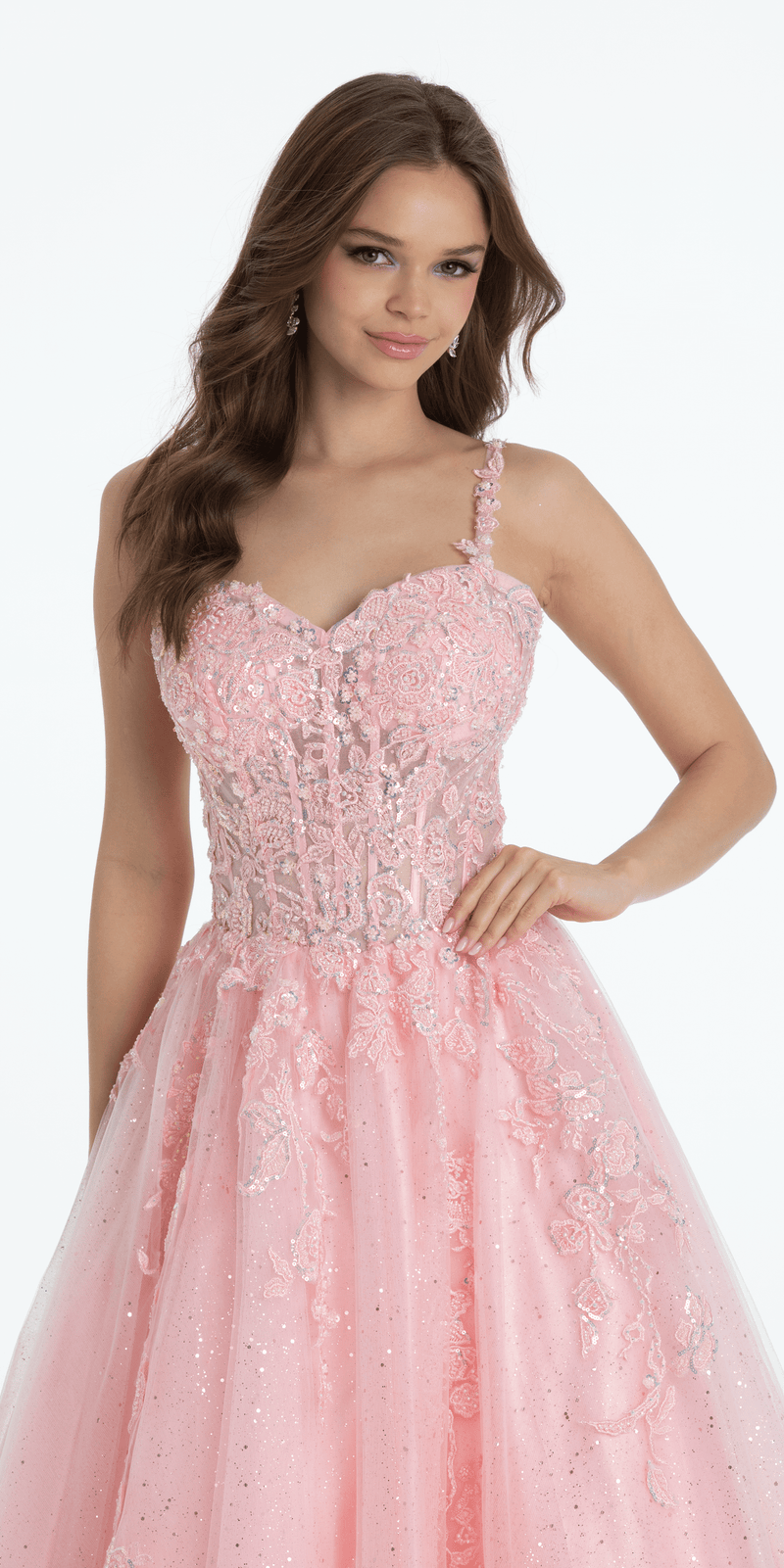 Sweetheart Floral Embroidered Lace Up Back Ballgown - Camille La Vie
