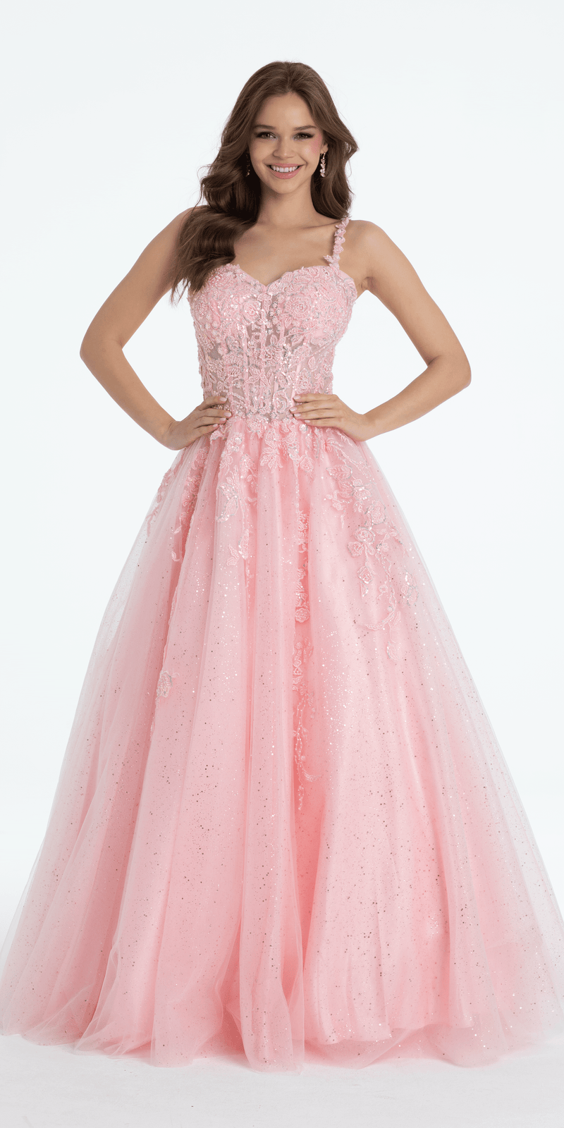 Sweetheart Floral Embroidered Lace Up Back Ballgown - Camille La Vie