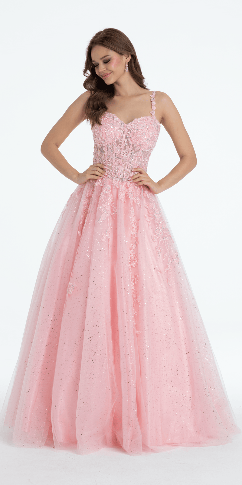 Sweetheart Floral Embroidered Lace Up Back Ballgown - Camille La Vie