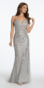 Mesh Metallic Embroidered Sweetheart Column Dress - Camille La Vie