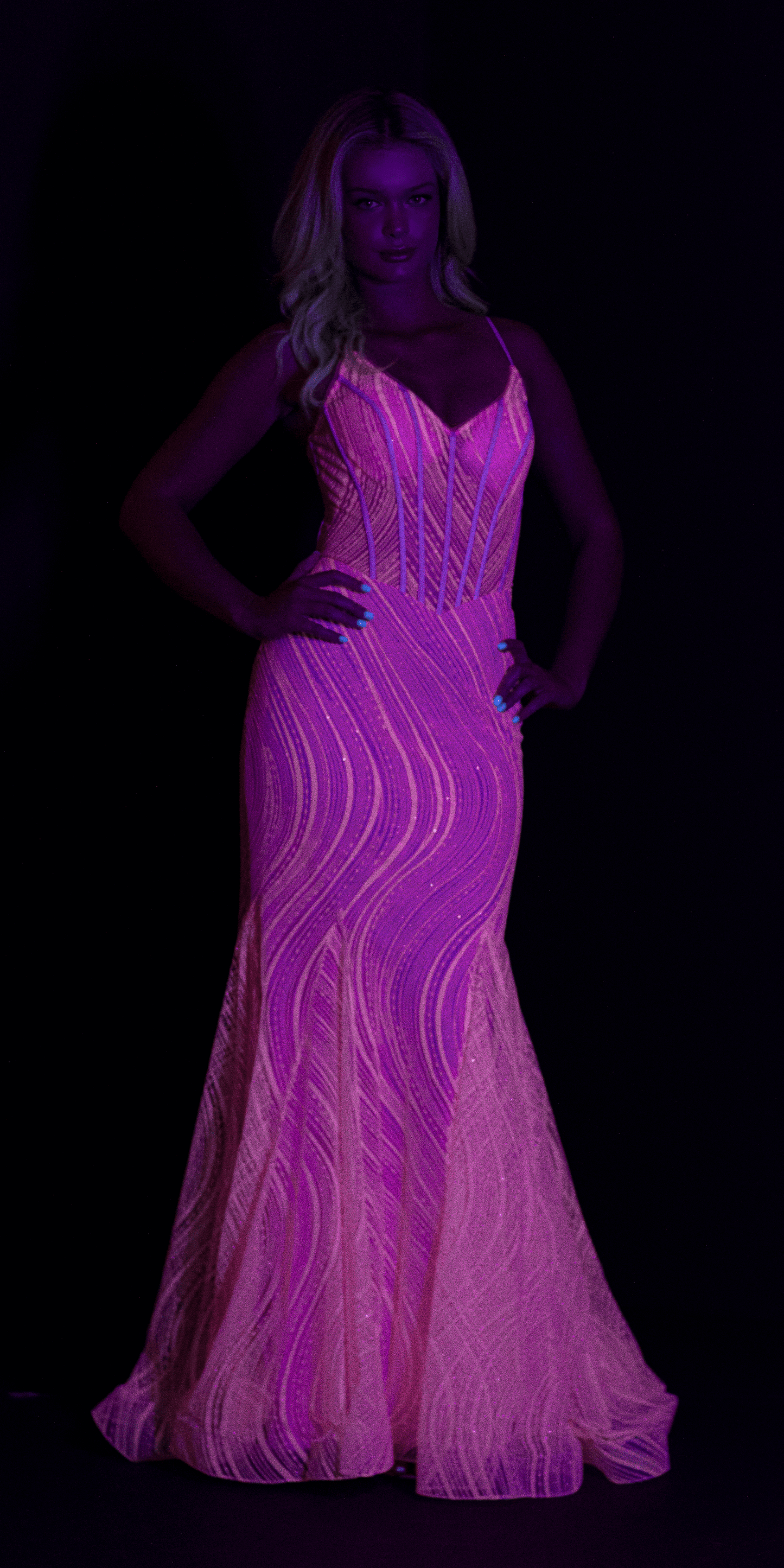 Glitter Glow in the Dark Swirl Sweetheart Corset Mermaid Dress with Godets - Camille La Vie