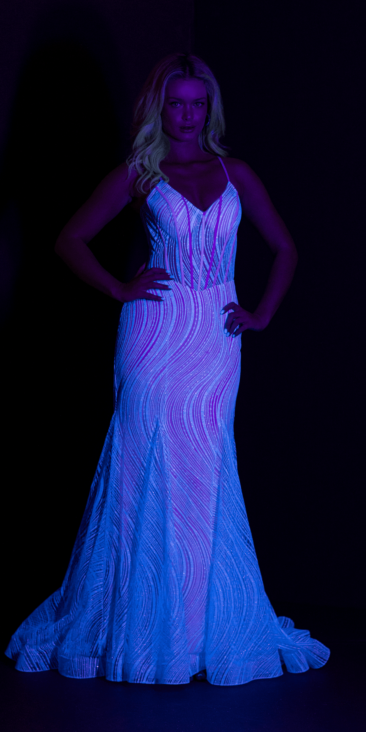 Glitter Glow in the Dark Swirl Sweetheart Corset Mermaid Dress with Godets - Camille La Vie