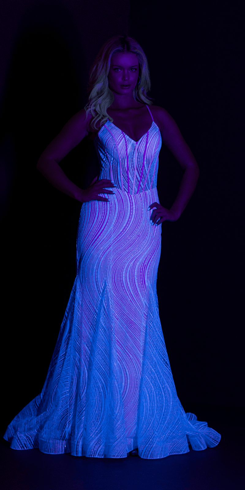 Glitter Glow in the Dark Swirl Sweetheart Corset Mermaid Dress with Godets - Camille La Vie