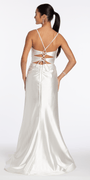 Foil Satin Twist Bodice Corset Column Dress with Side Slit - Camille La Vie