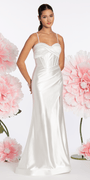 Foil Satin Twist Bodice Corset Column Dress with Side Slit - Camille La Vie