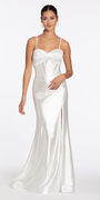 Foil Satin Twist Bodice Corset Column Dress with Side Slit - Camille La Vie