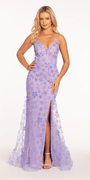 Glow in the Dark Plunging Mesh Glitter Daisy Trumpet Dress - Camille La Vie