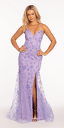 Glow in the Dark Plunging Mesh Glitter Daisy Trumpet Dress - Camille La Vie