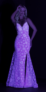Glow in the Dark Plunging Mesh Glitter Daisy Trumpet Dress - Camille La Vie