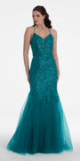 Strappy Lace Up Back Keyhole Embroidered Mermaid Dress - Camille La Vie