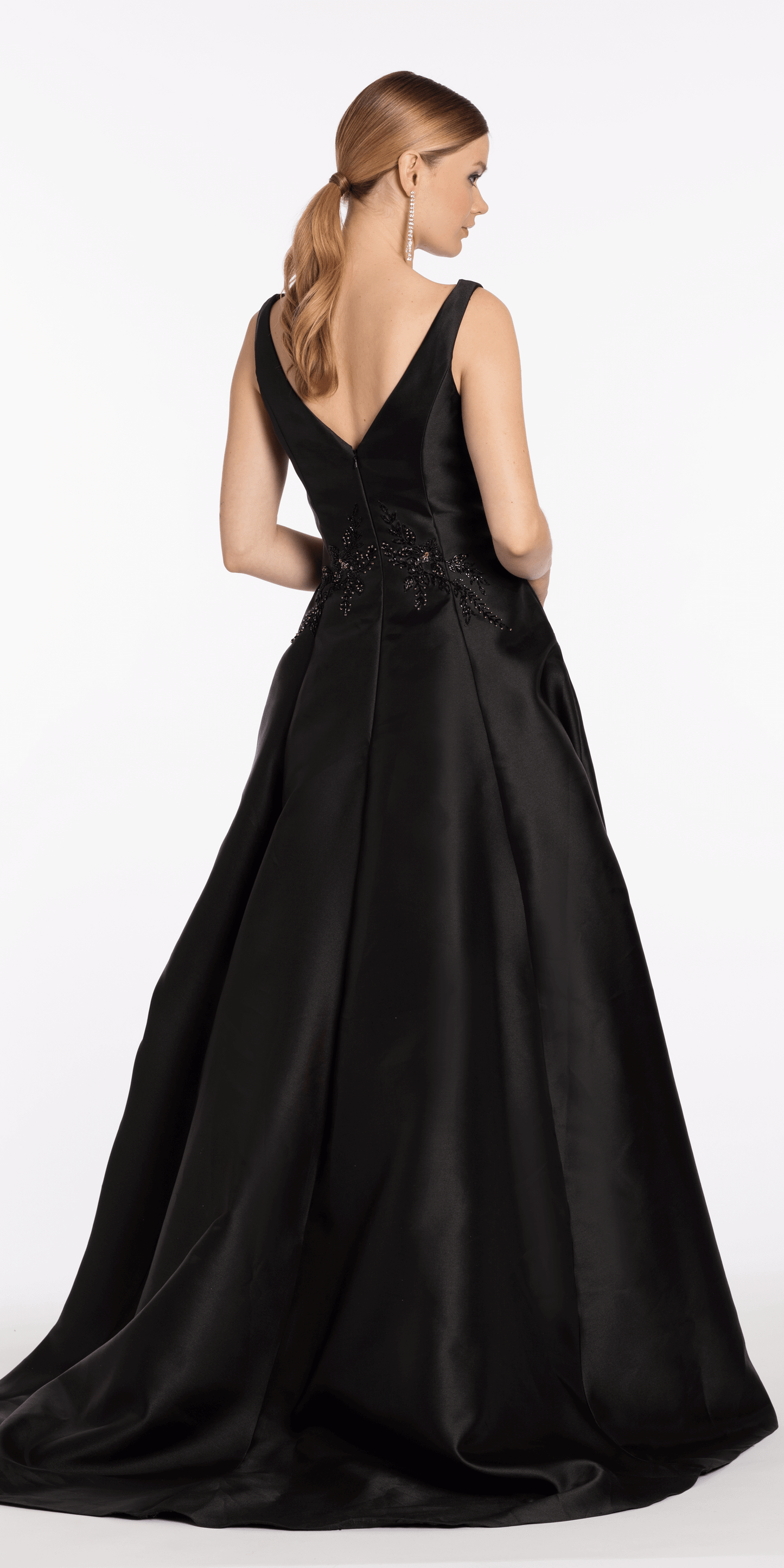 Mikado Embellished Bateau Neck A Line Dress with Pockets - Camille La Vie