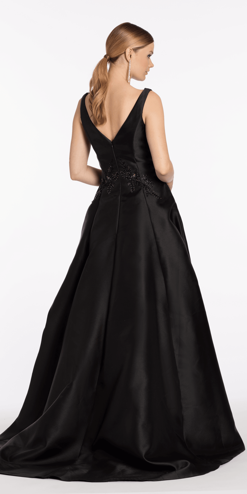 Mikado Embellished Bateau Neck A Line Dress with Pockets - Camille La Vie