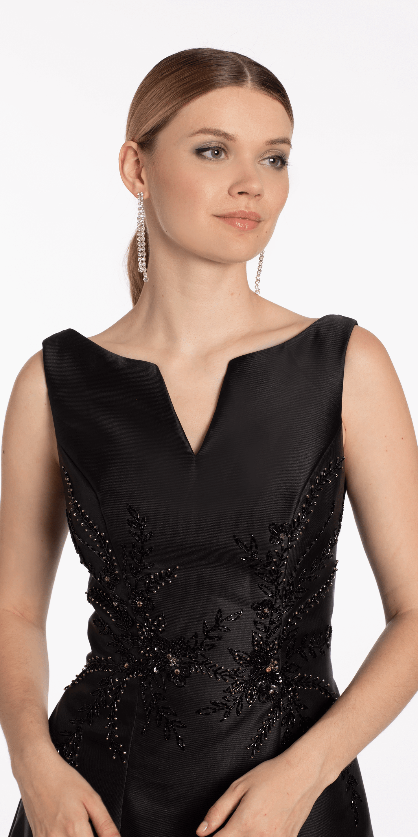 Mikado Embellished Bateau Neck A Line Dress with Pockets - Camille La Vie