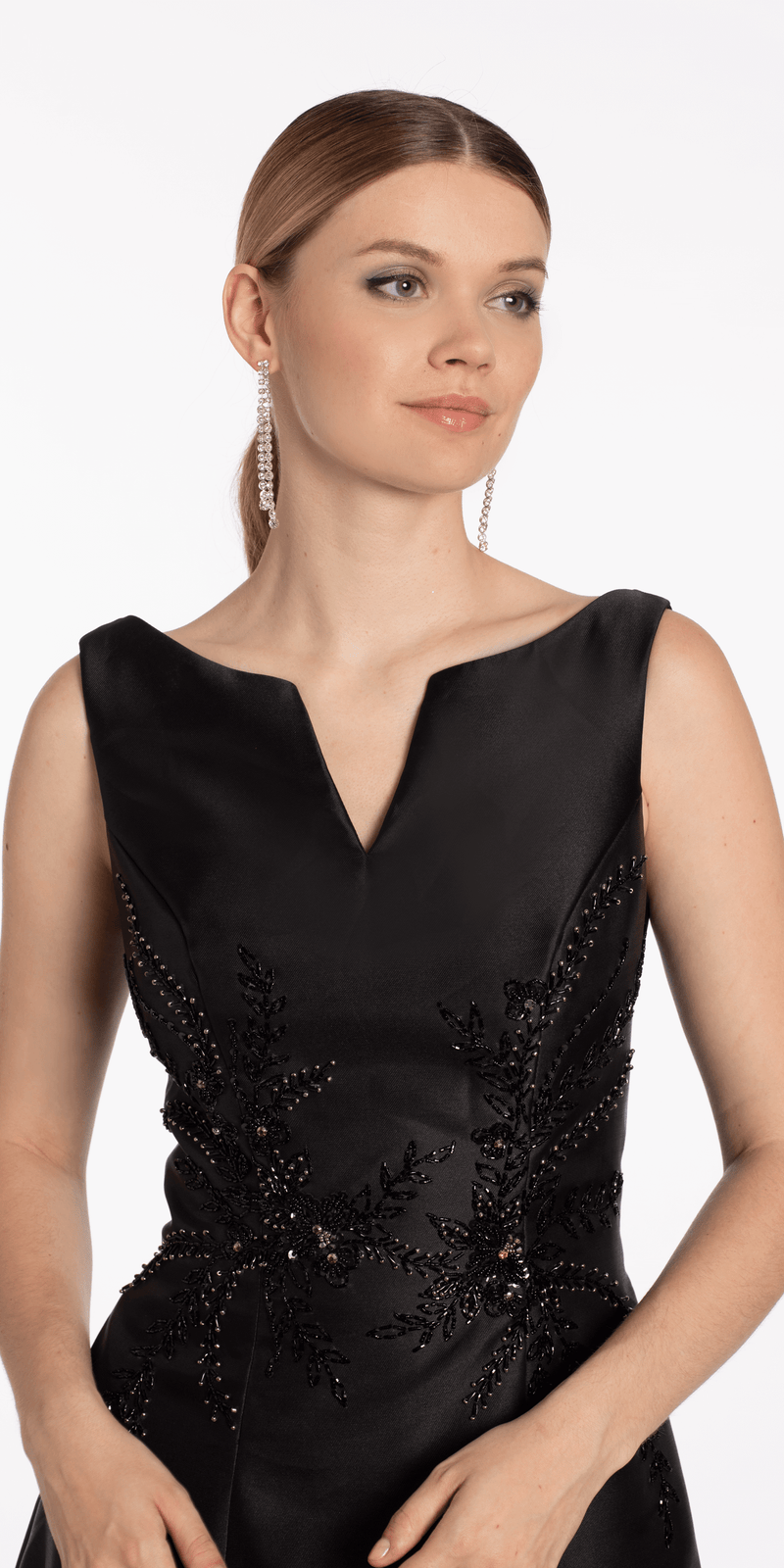 Mikado Embellished Bateau Neck A Line Dress with Pockets - Camille La Vie