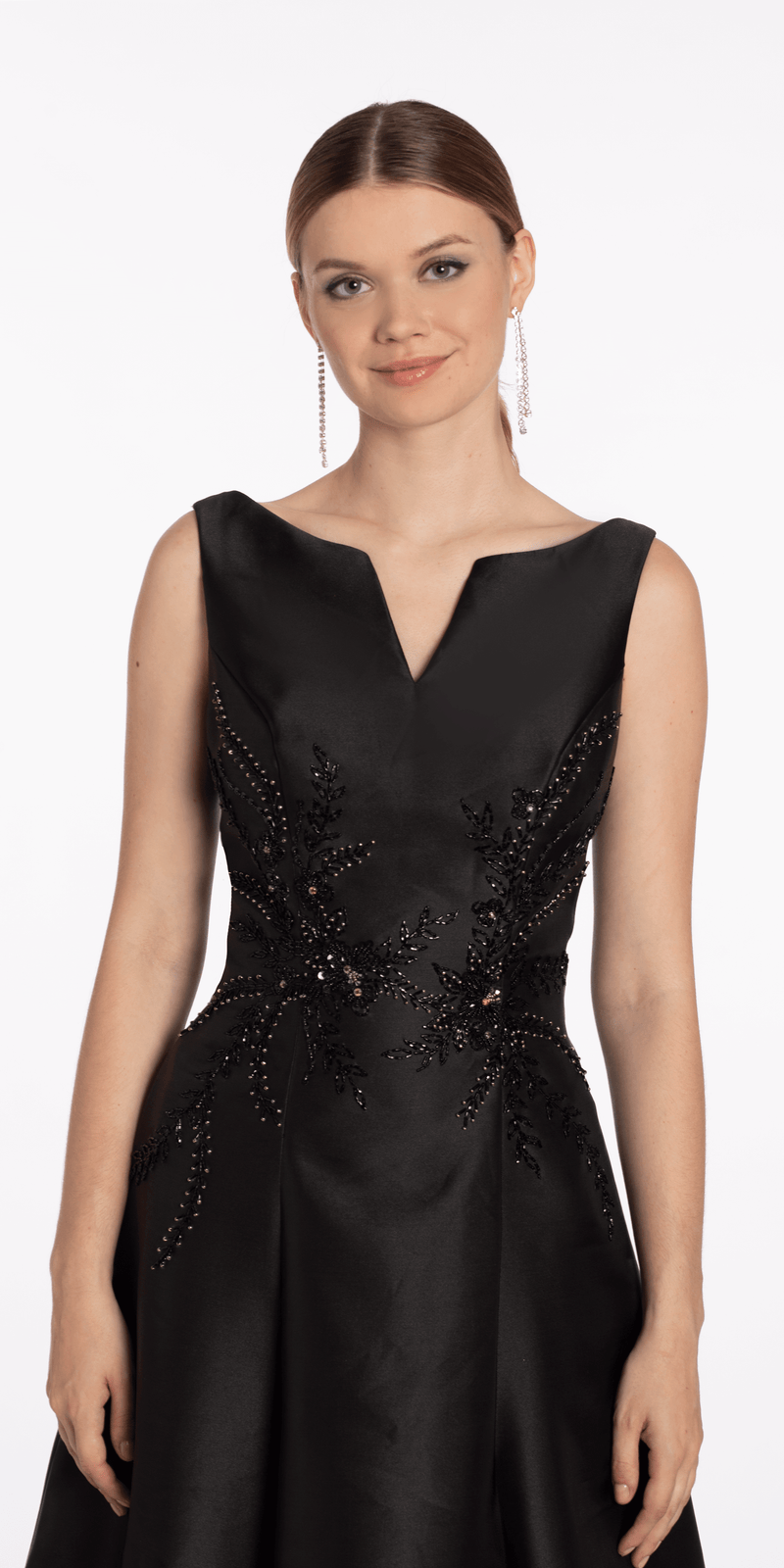 Mikado Embellished Bateau Neck A Line Dress with Pockets - Camille La Vie