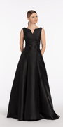 Mikado Embellished Bateau Neck A Line Dress with Pockets - Camille La Vie