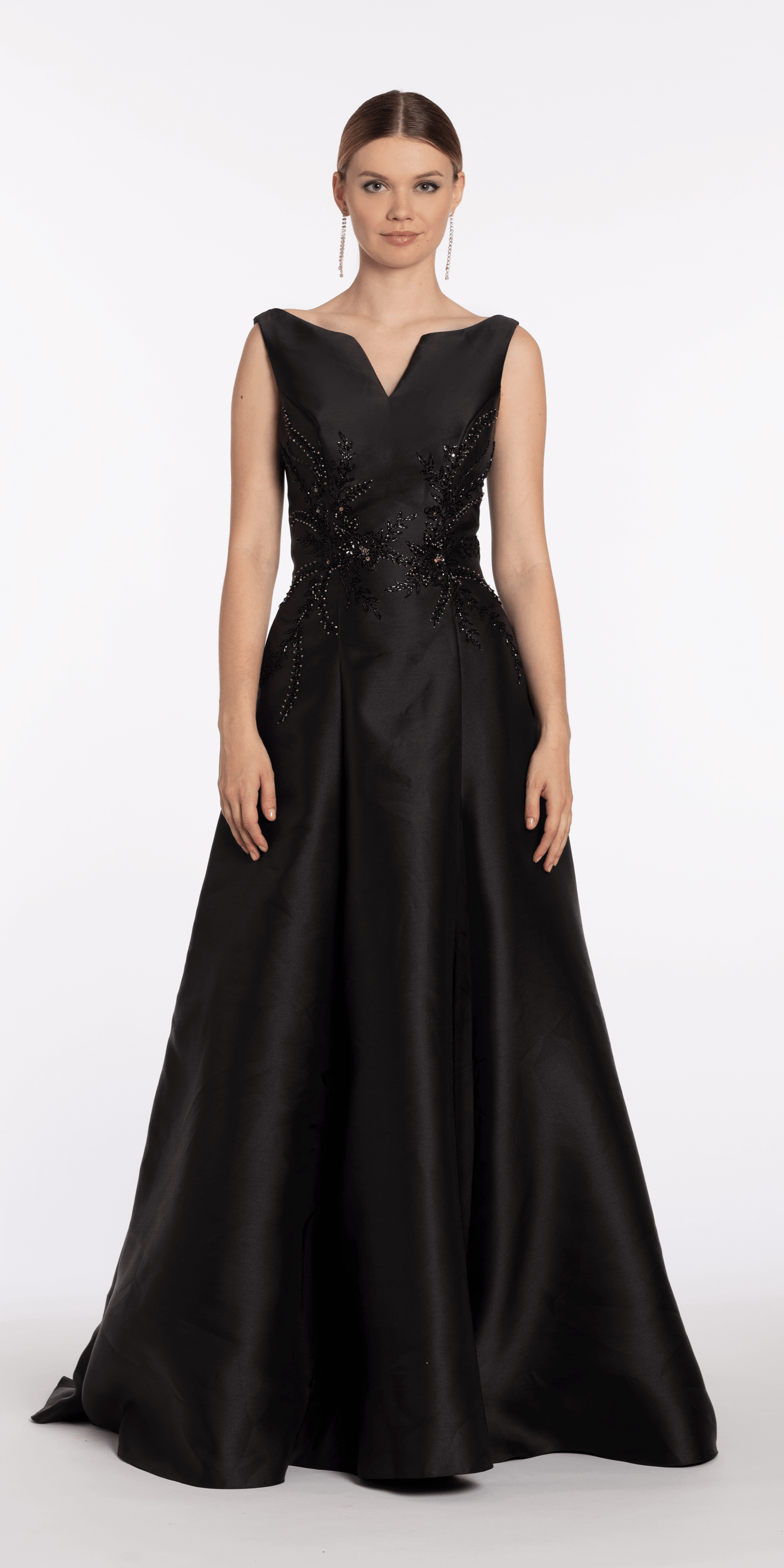 Mikado Embellished Bateau Neck A Line Dress with Pockets - Camille La Vie