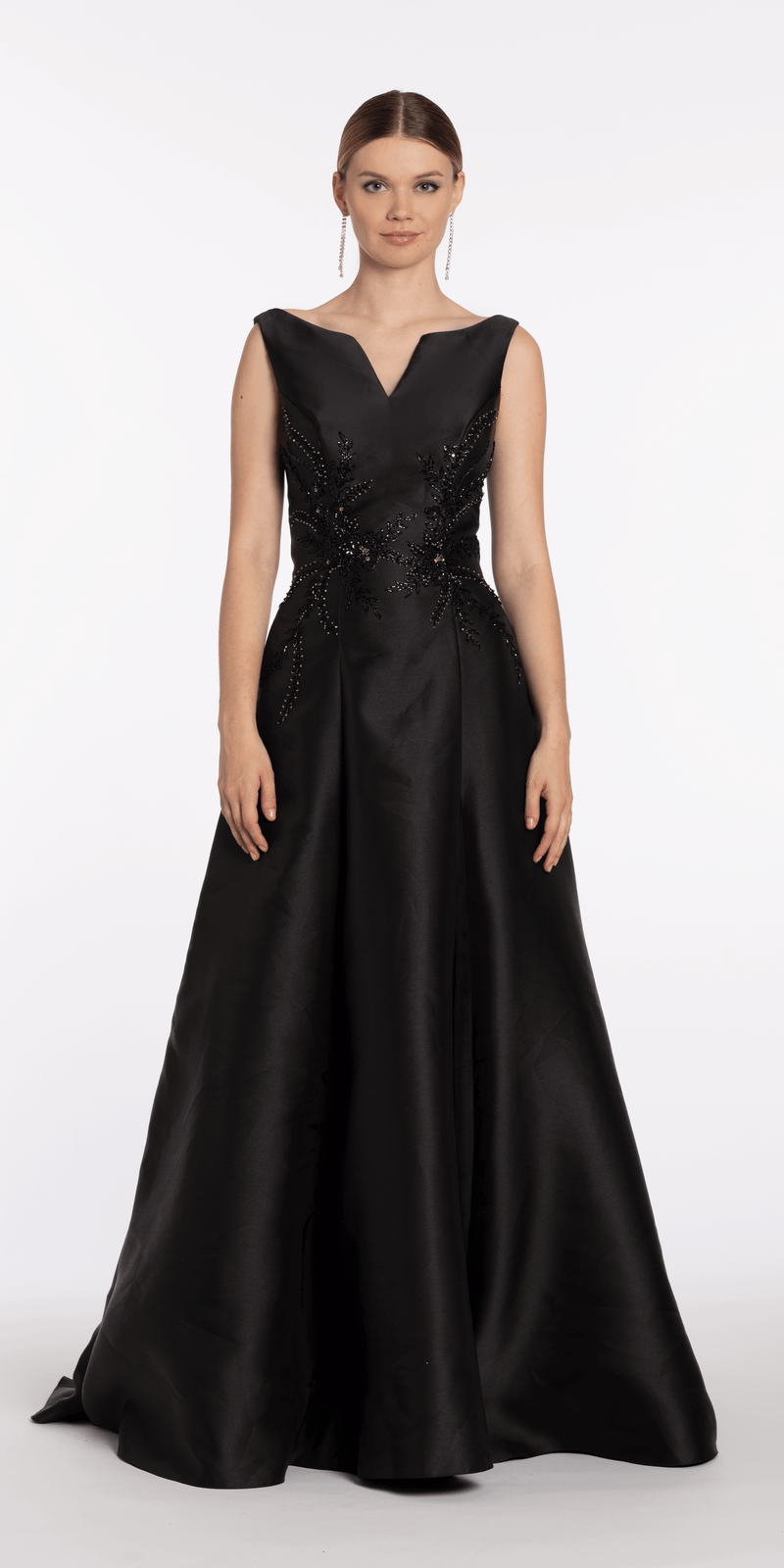 Mikado Embellished Bateau Neck A Line Dress with Pockets - Camille La Vie
