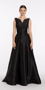 Mikado Embellished Bateau Neck A Line Dress with Pockets - Camille La Vie
