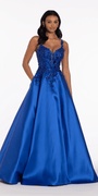 Sweetheart Floral Applique Mikado Ballgown with Pockets - Camille La Vie