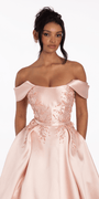 Beaded Mikado Off the Shoulder Ballgown with Pockets and Princess Pleats - Camille La Vie