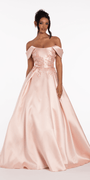 Beaded Mikado Off the Shoulder Ballgown with Pockets and Princess Pleats - Camille La Vie