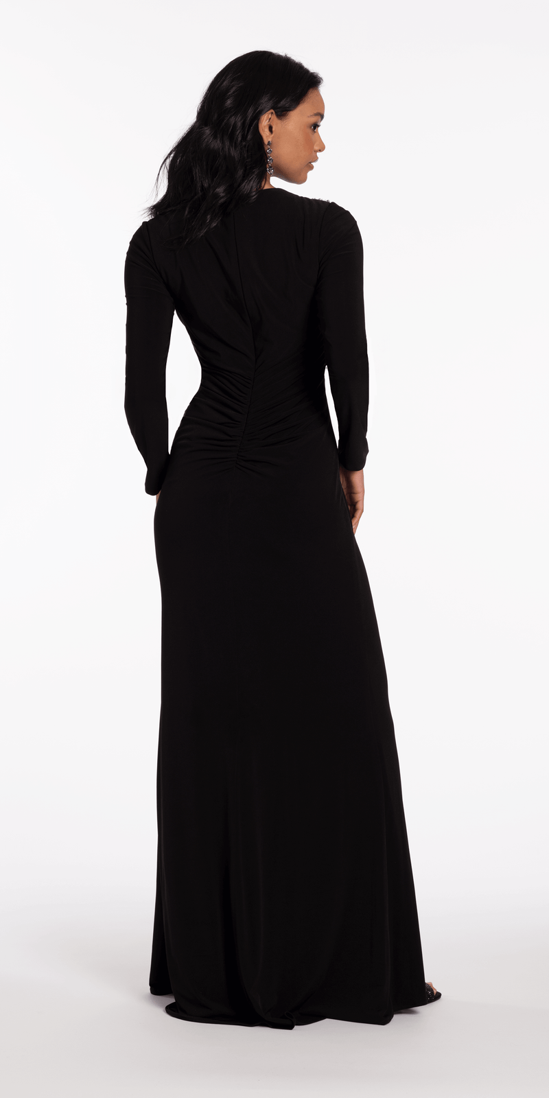 Sunburst Beaded Jersey Long Sleeve Jewel Neck Column Dress - Camille La Vie