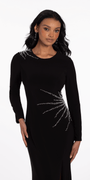 Sunburst Beaded Jersey Long Sleeve Jewel Neck Column Dress - Camille La Vie
