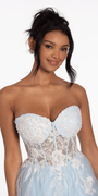 Strapless Pearl Embellished Corset Glitter Fit and Flare Dress - Camille La Vie
