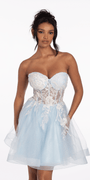 Strapless Pearl Embellished Corset Glitter Fit and Flare Dress - Camille La Vie