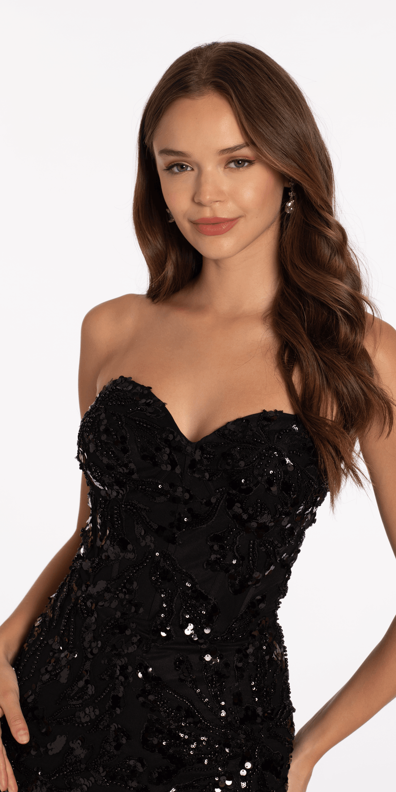 Strapless Sweetheart Floral Sequin Trumpet Dress - Camille La Vie