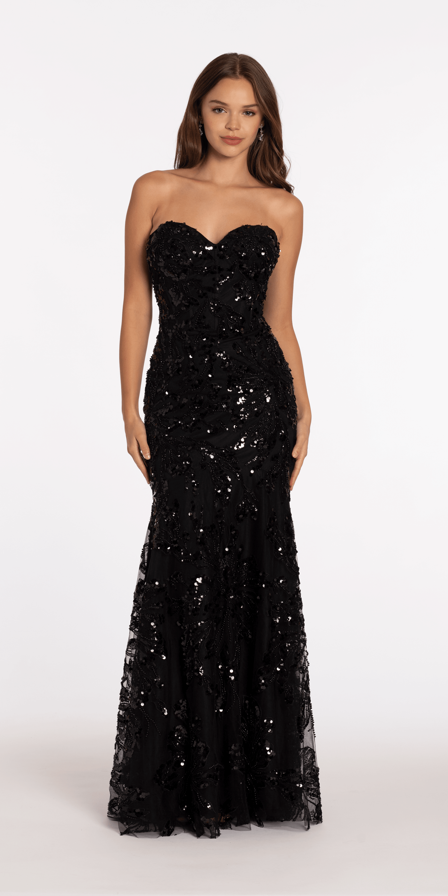 Strapless Sweetheart Floral Sequin Trumpet Dress - Camille La Vie