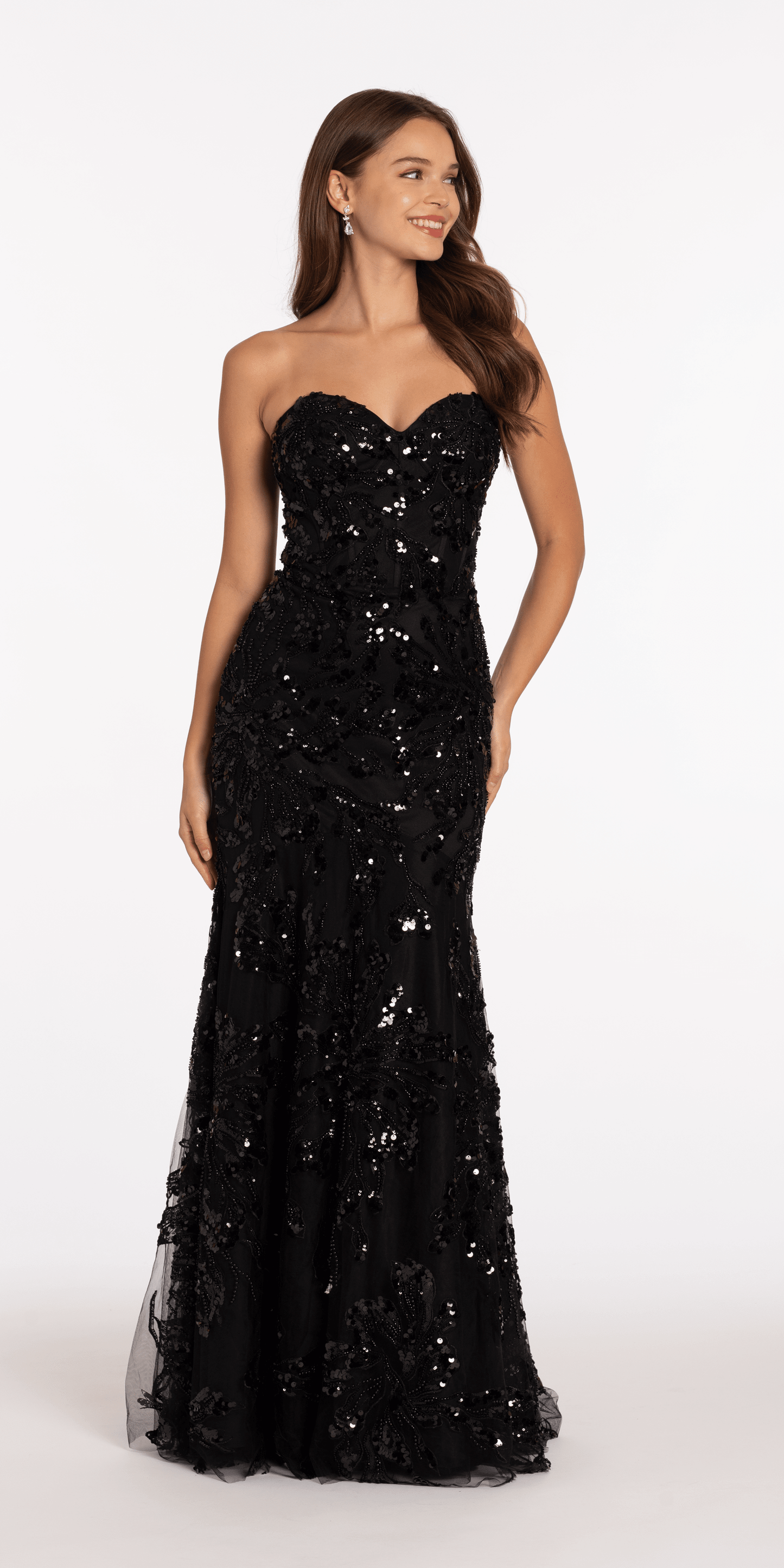 Strapless Sweetheart Floral Sequin Trumpet Dress - Camille La Vie