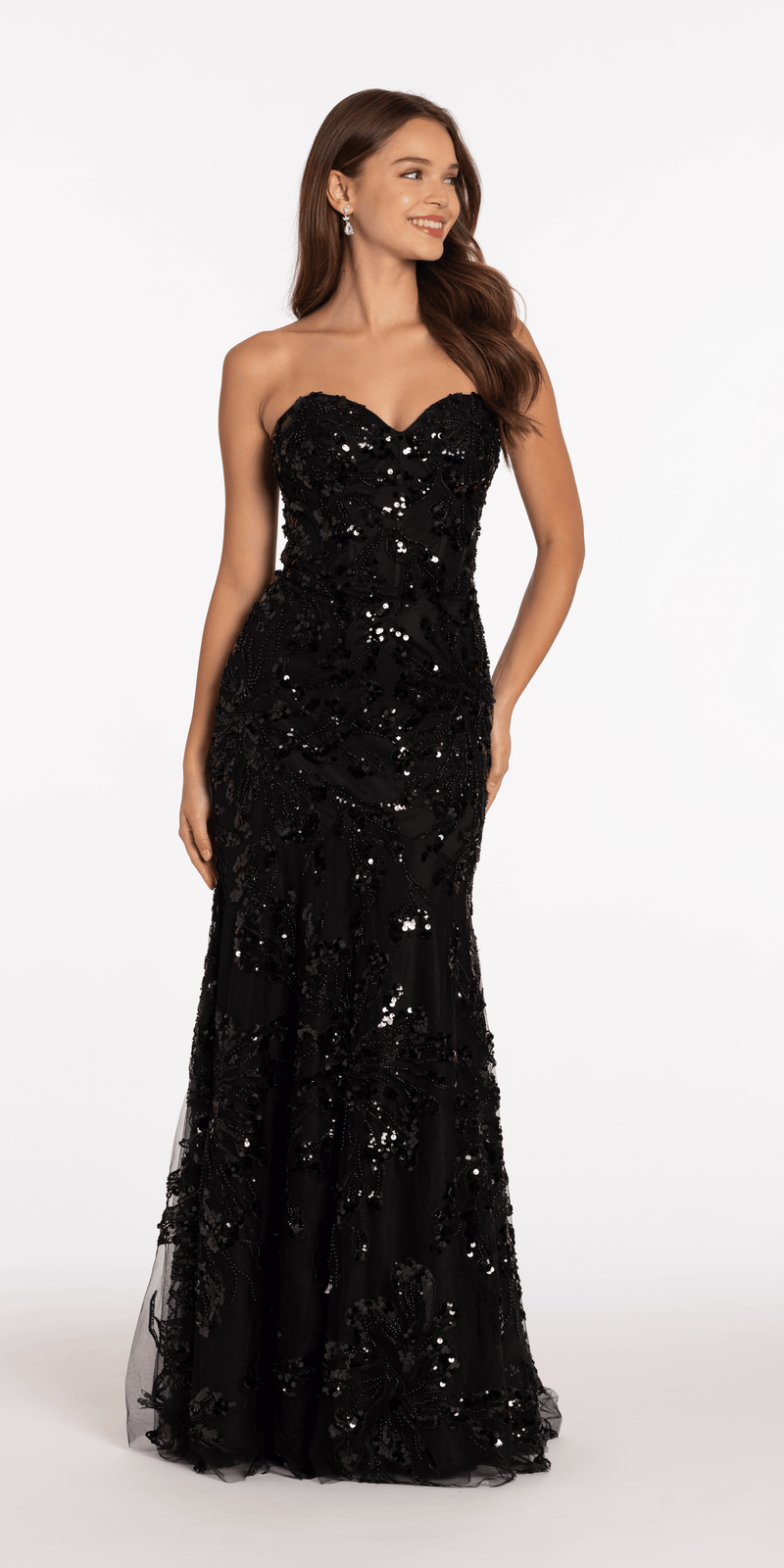 Strapless Sweetheart Floral Sequin Trumpet Dress - Camille La Vie
