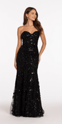 Strapless Sweetheart Floral Sequin Trumpet Dress - Camille La Vie