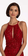 Beaded Mesh Keyhole Halter Trumpet Dress with Godets - Camille La Vie