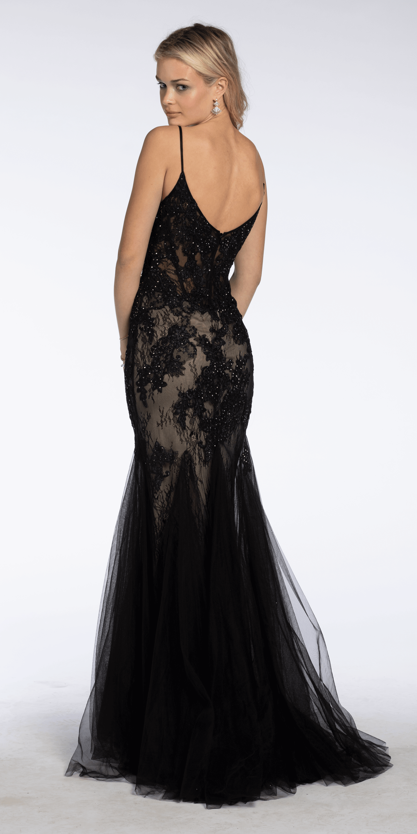 Two Tone Sweetheart Beaded Lace Mermaid Dress with Godets - Camille La Vie