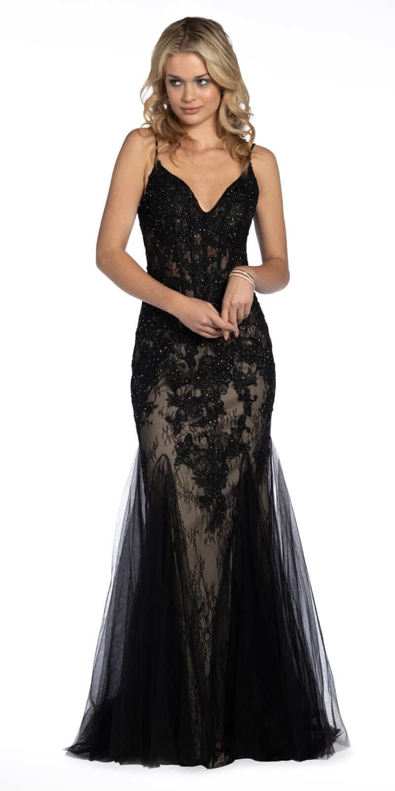 Two Tone Sweetheart Beaded Lace Mermaid Dress with Godets - Camille La Vie