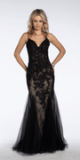 Two Tone Sweetheart Beaded Lace Mermaid Dress with Godets - Camille La Vie