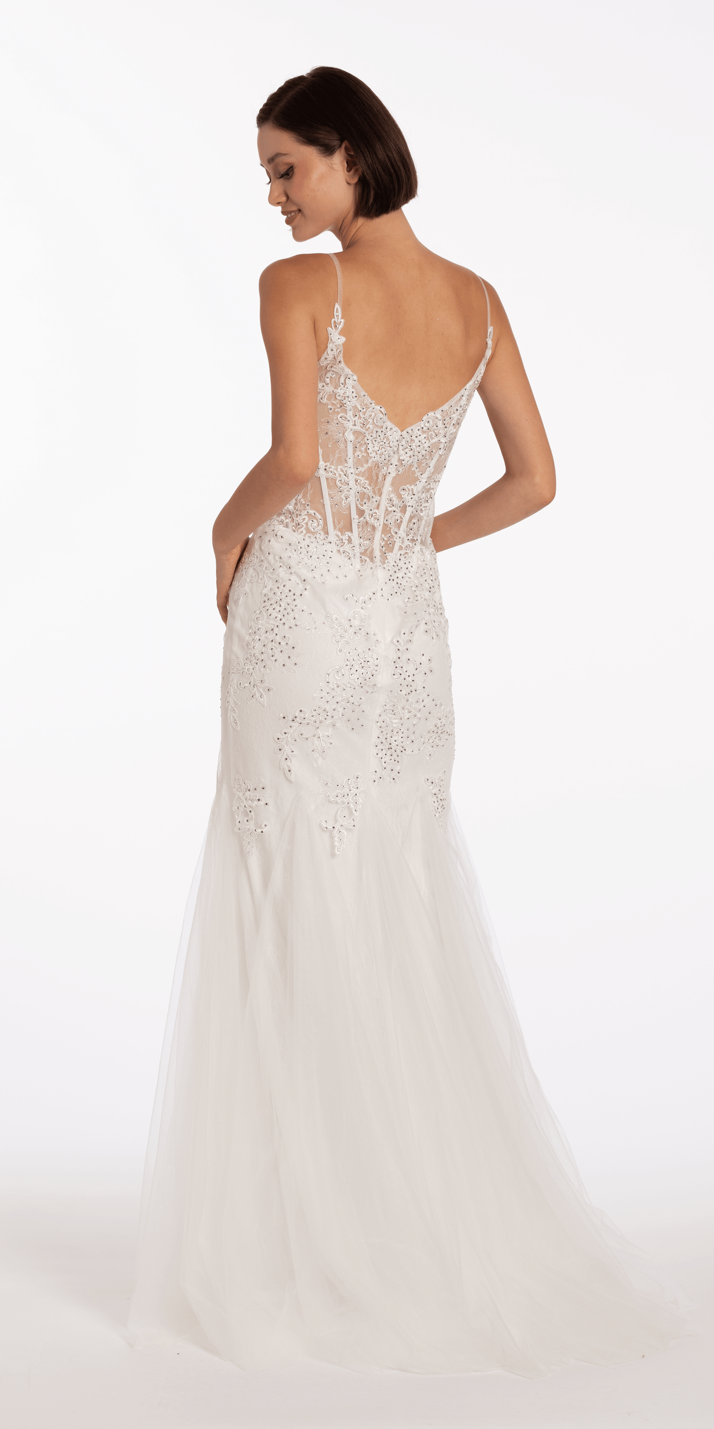 Two Tone Sweetheart Beaded Lace Mermaid Dress with Godets - Camille La Vie