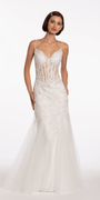 Two Tone Sweetheart Beaded Lace Mermaid Dress with Godets - Camille La Vie