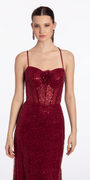 Strappy Back Sweetheart Embellished Corset Column Dress - Camille La Vie