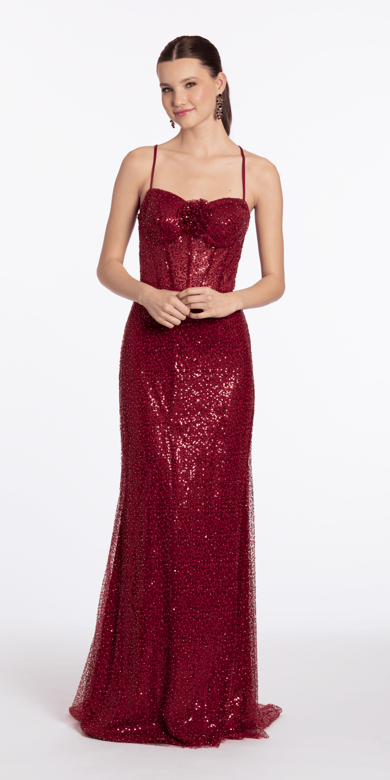 Strappy Back Sweetheart Embellished Corset Column Dress - Camille La Vie