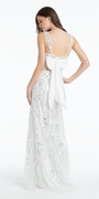 Sequin Illusion Corset Column Dress with Pleated Taffeta Tie Back - Camille La Vie